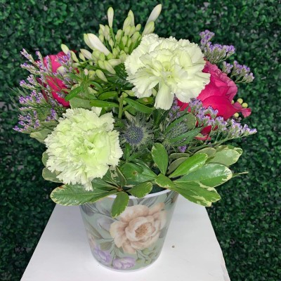 Small Floral Bucket with Carnations and Roses