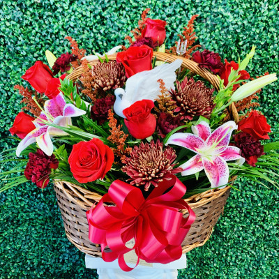 Roses and Mums Basket Arrangement