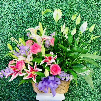 Small Peace Lily with Rose and Lily Arrangement