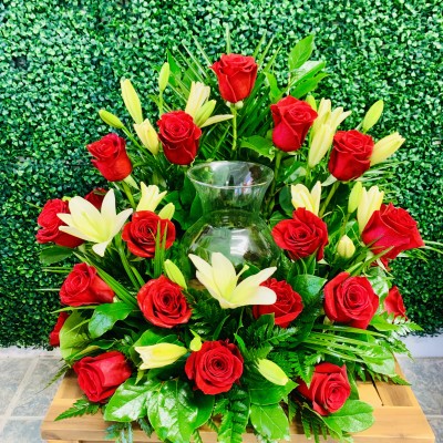 Rose and Lily Cremation Arrangement