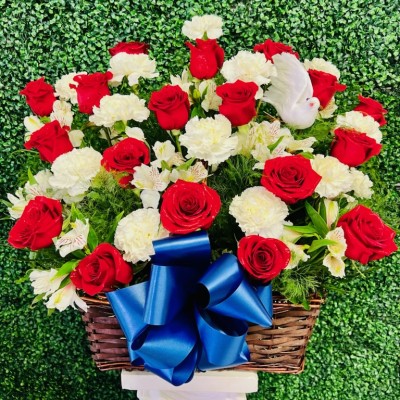 Rose and Carnation Basket Arrangement