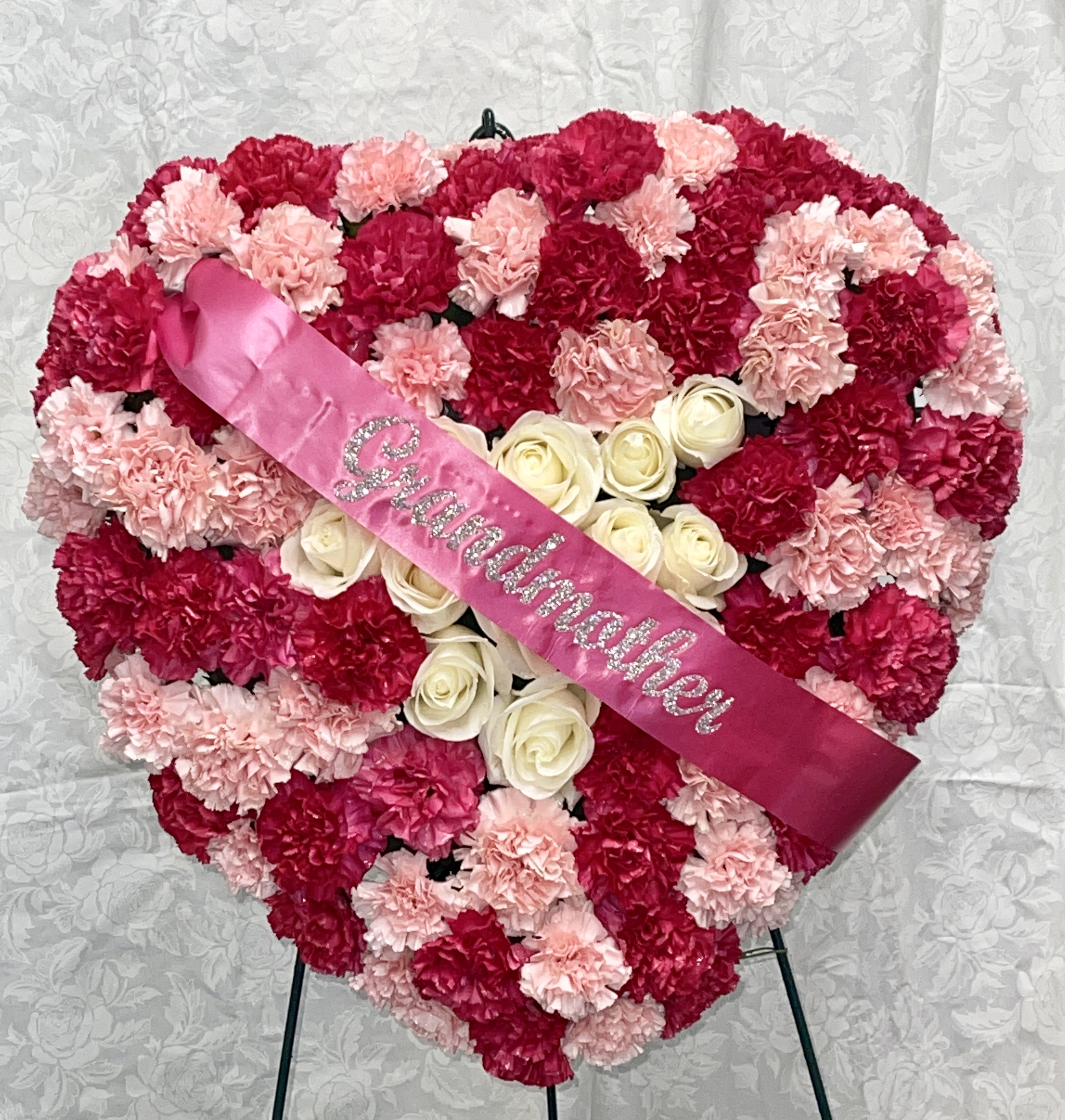 Roses and Carnations Heart Standing Spray