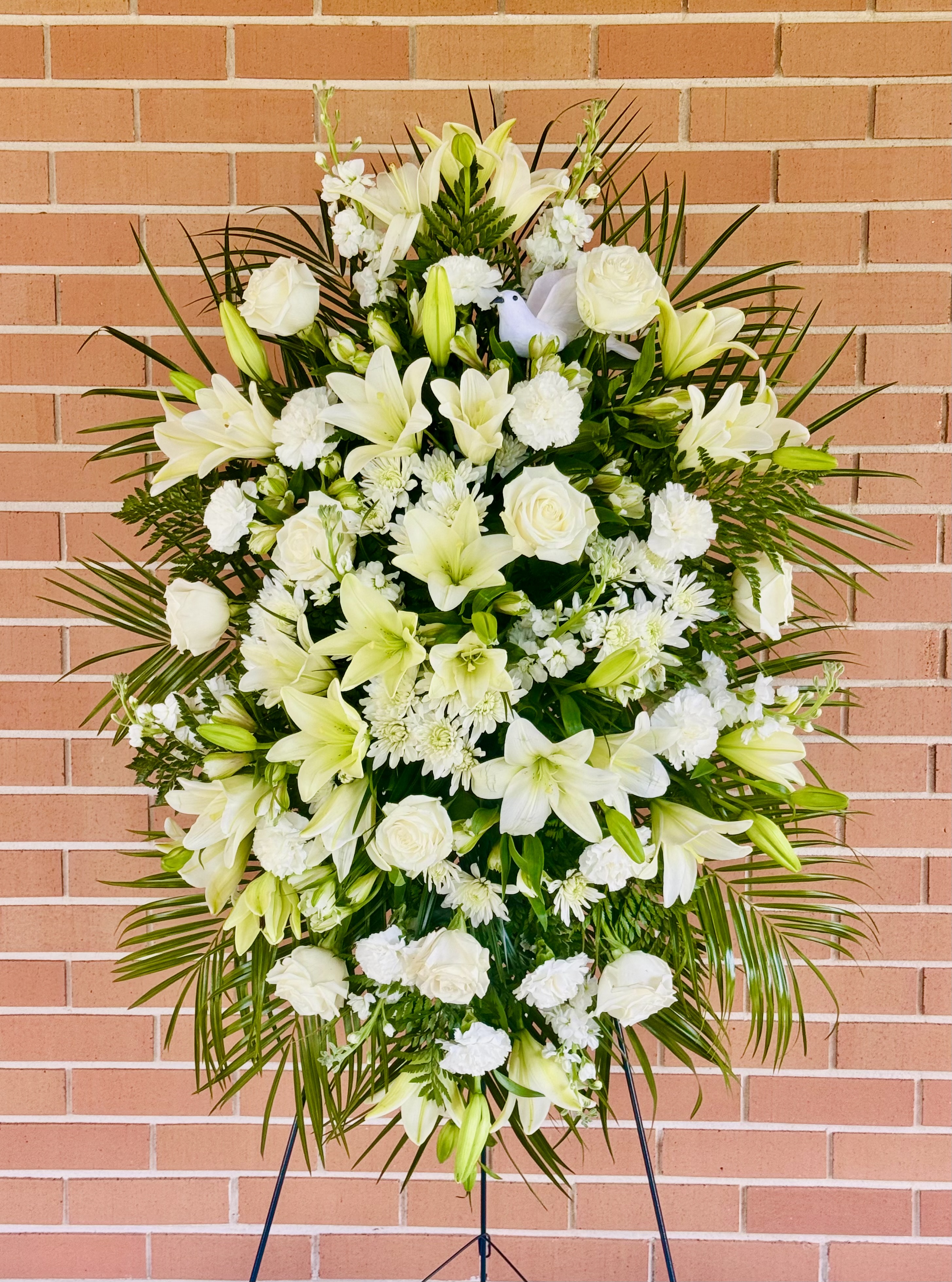 White Lily and Rose Standing Spray