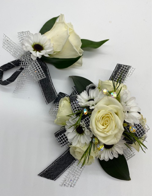 White Rose corsage and Boutonniere set