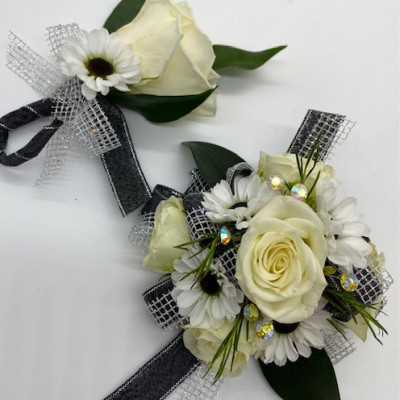 White Rose corsage and Boutonniere set